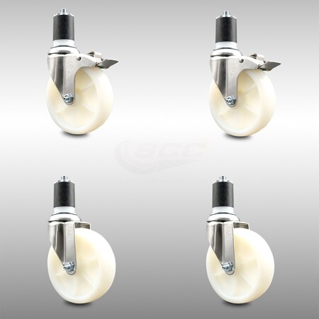 Service Caster 5 Inch 316SS Nylon Swivel 1-7/8 Inch Expanding Stem Caster Lock Brake SCC, 2PK SCC-SS316TTLEX20S514-NYS-2-S-2-178